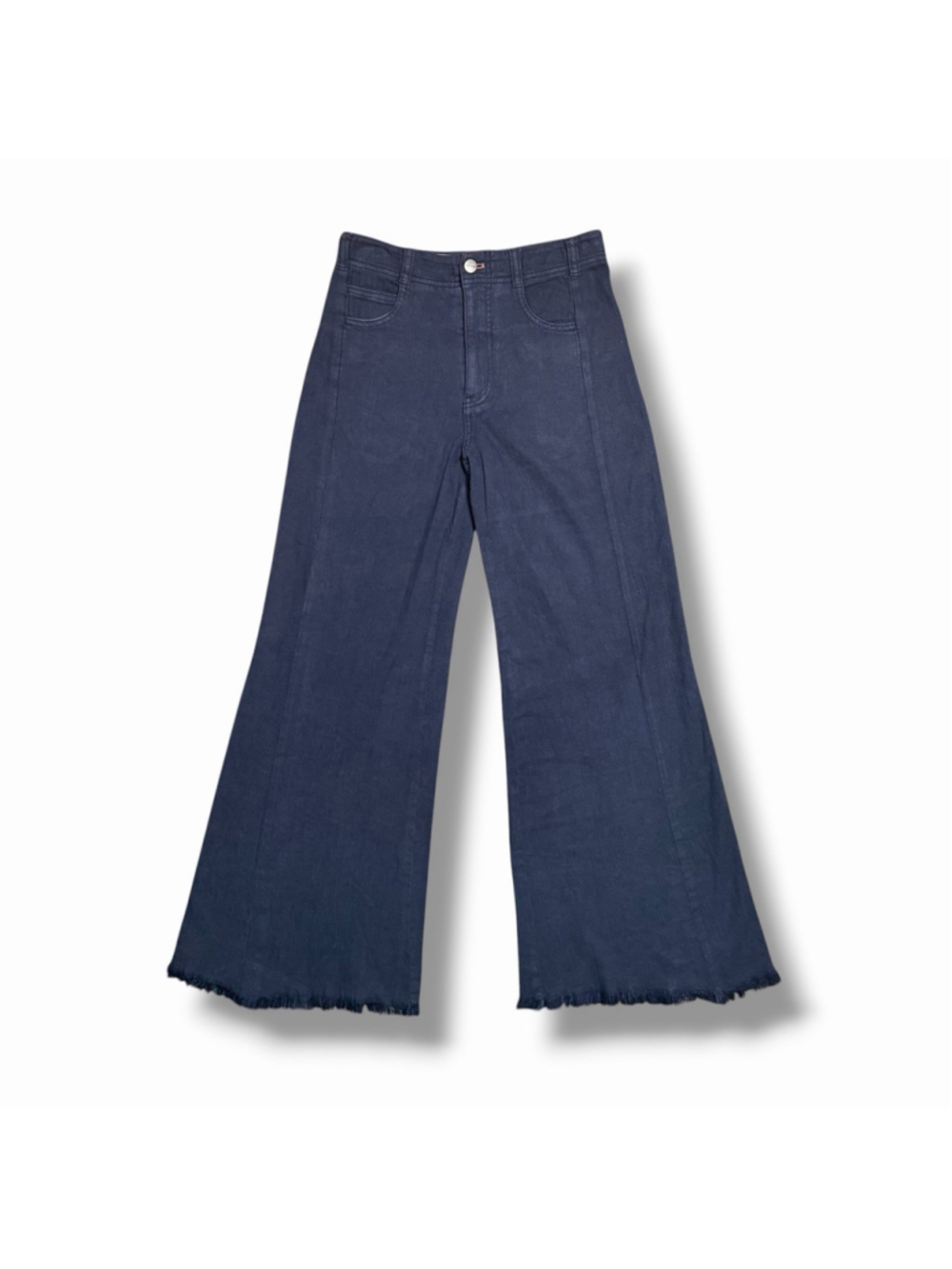 Pilcro Anthropologie Adi Linen Flare Pants Navy Blue Sz 24 Frayed Old Money - Picture 4 of 7